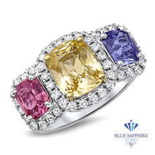 Load image into Gallery viewer, Multicolor Sapphire Ring with Diamond Halo in 18K White Gold