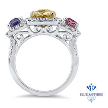 Load image into Gallery viewer, Multicolor Sapphire Ring with Diamond Halo in 18K White Gold