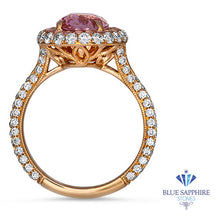 Load image into Gallery viewer, 3.11ct Oval Padparadscha Ring with Sapphire and Diamond Halo in 18K Rose Gold