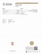 Load image into Gallery viewer, Three Stone Padparadscha Ring with Diamond Halo in 18K Rose Gold