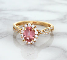 Load image into Gallery viewer, 1.08ct Oval Padparadscha Ring with Diamond Halo in 18K Rose Gold