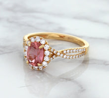 Load image into Gallery viewer, 1.08ct Oval Padparadscha Ring with Diamond Halo in 18K Rose Gold