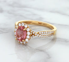 Load image into Gallery viewer, 1.08ct Oval Padparadscha Ring with Diamond Halo in 18K Rose Gold