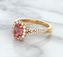 Load image into Gallery viewer, 1.08ct Oval Padparadscha Ring with Diamond Halo in 18K Rose Gold