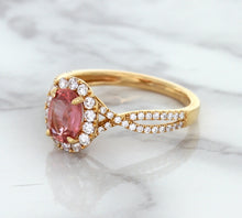 Load image into Gallery viewer, 1.08ct Oval Padparadscha Ring with Diamond Halo in 18K Rose Gold