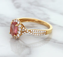 Load image into Gallery viewer, 1.08ct Oval Padparadscha Ring with Diamond Halo in 18K Rose Gold