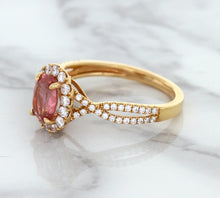 Load image into Gallery viewer, 1.08ct Oval Padparadscha Ring with Diamond Halo in 18K Rose Gold