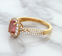 Load image into Gallery viewer, 1.08ct Oval Padparadscha Ring with Diamond Halo in 18K Rose Gold