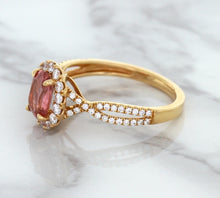 Load image into Gallery viewer, 1.08ct Oval Padparadscha Ring with Diamond Halo in 18K Rose Gold