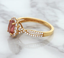 Load image into Gallery viewer, 1.08ct Oval Padparadscha Ring with Diamond Halo in 18K Rose Gold