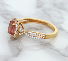 Load image into Gallery viewer, 1.08ct Oval Padparadscha Ring with Diamond Halo in 18K Rose Gold