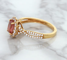 Load image into Gallery viewer, 1.08ct Oval Padparadscha Ring with Diamond Halo in 18K Rose Gold