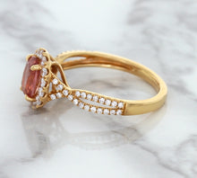 Load image into Gallery viewer, 1.08ct Oval Padparadscha Ring with Diamond Halo in 18K Rose Gold