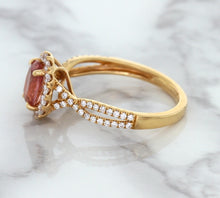 Load image into Gallery viewer, 1.08ct Oval Padparadscha Ring with Diamond Halo in 18K Rose Gold