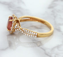 Load image into Gallery viewer, 1.08ct Oval Padparadscha Ring with Diamond Halo in 18K Rose Gold