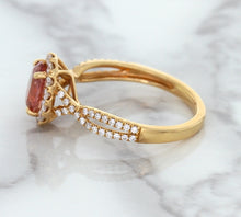 Load image into Gallery viewer, 1.08ct Oval Padparadscha Ring with Diamond Halo in 18K Rose Gold