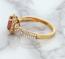 Load image into Gallery viewer, 1.08ct Oval Padparadscha Ring with Diamond Halo in 18K Rose Gold
