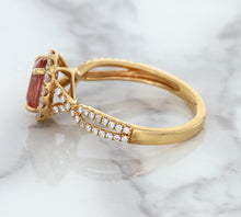 Load image into Gallery viewer, 1.08ct Oval Padparadscha Ring with Diamond Halo in 18K Rose Gold