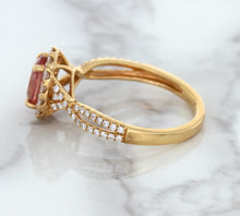 Load image into Gallery viewer, 1.08ct Oval Padparadscha Ring with Diamond Halo in 18K Rose Gold