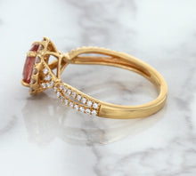Load image into Gallery viewer, 1.08ct Oval Padparadscha Ring with Diamond Halo in 18K Rose Gold