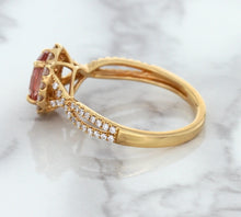 Load image into Gallery viewer, 1.08ct Oval Padparadscha Ring with Diamond Halo in 18K Rose Gold