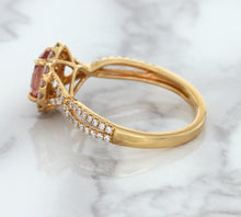 Load image into Gallery viewer, 1.08ct Oval Padparadscha Ring with Diamond Halo in 18K Rose Gold