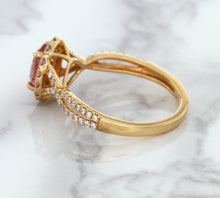 Load image into Gallery viewer, 1.08ct Oval Padparadscha Ring with Diamond Halo in 18K Rose Gold