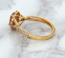 Load image into Gallery viewer, 1.08ct Oval Padparadscha Ring with Diamond Halo in 18K Rose Gold