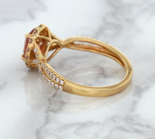 Load image into Gallery viewer, 1.08ct Oval Padparadscha Ring with Diamond Halo in 18K Rose Gold