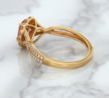 Load image into Gallery viewer, 1.08ct Oval Padparadscha Ring with Diamond Halo in 18K Rose Gold