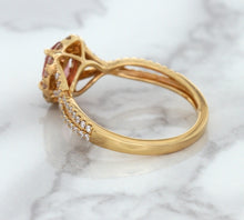 Load image into Gallery viewer, 1.08ct Oval Padparadscha Ring with Diamond Halo in 18K Rose Gold