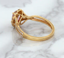 Load image into Gallery viewer, 1.08ct Oval Padparadscha Ring with Diamond Halo in 18K Rose Gold