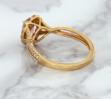Load image into Gallery viewer, 1.08ct Oval Padparadscha Ring with Diamond Halo in 18K Rose Gold