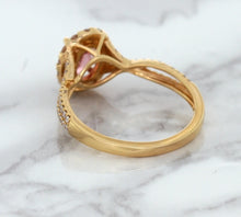 Load image into Gallery viewer, 1.08ct Oval Padparadscha Ring with Diamond Halo in 18K Rose Gold