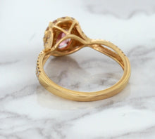 Load image into Gallery viewer, 1.08ct Oval Padparadscha Ring with Diamond Halo in 18K Rose Gold