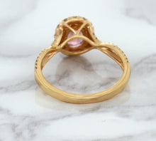Load image into Gallery viewer, 1.08ct Oval Padparadscha Ring with Diamond Halo in 18K Rose Gold