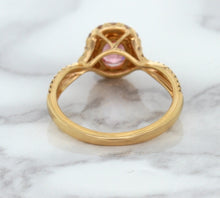Load image into Gallery viewer, 1.08ct Oval Padparadscha Ring with Diamond Halo in 18K Rose Gold