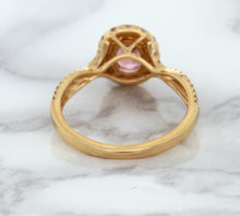 Load image into Gallery viewer, 1.08ct Oval Padparadscha Ring with Diamond Halo in 18K Rose Gold
