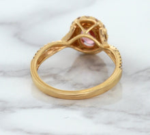 Load image into Gallery viewer, 1.08ct Oval Padparadscha Ring with Diamond Halo in 18K Rose Gold