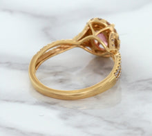 Load image into Gallery viewer, 1.08ct Oval Padparadscha Ring with Diamond Halo in 18K Rose Gold
