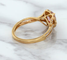 Load image into Gallery viewer, 1.08ct Oval Padparadscha Ring with Diamond Halo in 18K Rose Gold