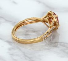 Load image into Gallery viewer, 1.08ct Oval Padparadscha Ring with Diamond Halo in 18K Rose Gold