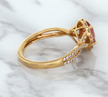 Load image into Gallery viewer, 1.08ct Oval Padparadscha Ring with Diamond Halo in 18K Rose Gold