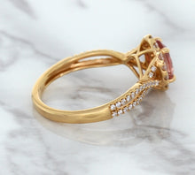 Load image into Gallery viewer, 1.08ct Oval Padparadscha Ring with Diamond Halo in 18K Rose Gold