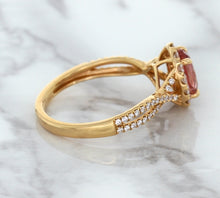 Load image into Gallery viewer, 1.08ct Oval Padparadscha Ring with Diamond Halo in 18K Rose Gold