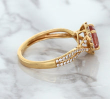 Load image into Gallery viewer, 1.08ct Oval Padparadscha Ring with Diamond Halo in 18K Rose Gold