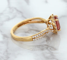 Load image into Gallery viewer, 1.08ct Oval Padparadscha Ring with Diamond Halo in 18K Rose Gold