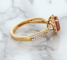 Load image into Gallery viewer, 1.08ct Oval Padparadscha Ring with Diamond Halo in 18K Rose Gold