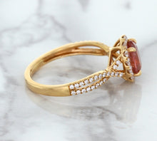 Load image into Gallery viewer, 1.08ct Oval Padparadscha Ring with Diamond Halo in 18K Rose Gold
