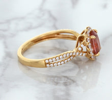 Load image into Gallery viewer, 1.08ct Oval Padparadscha Ring with Diamond Halo in 18K Rose Gold